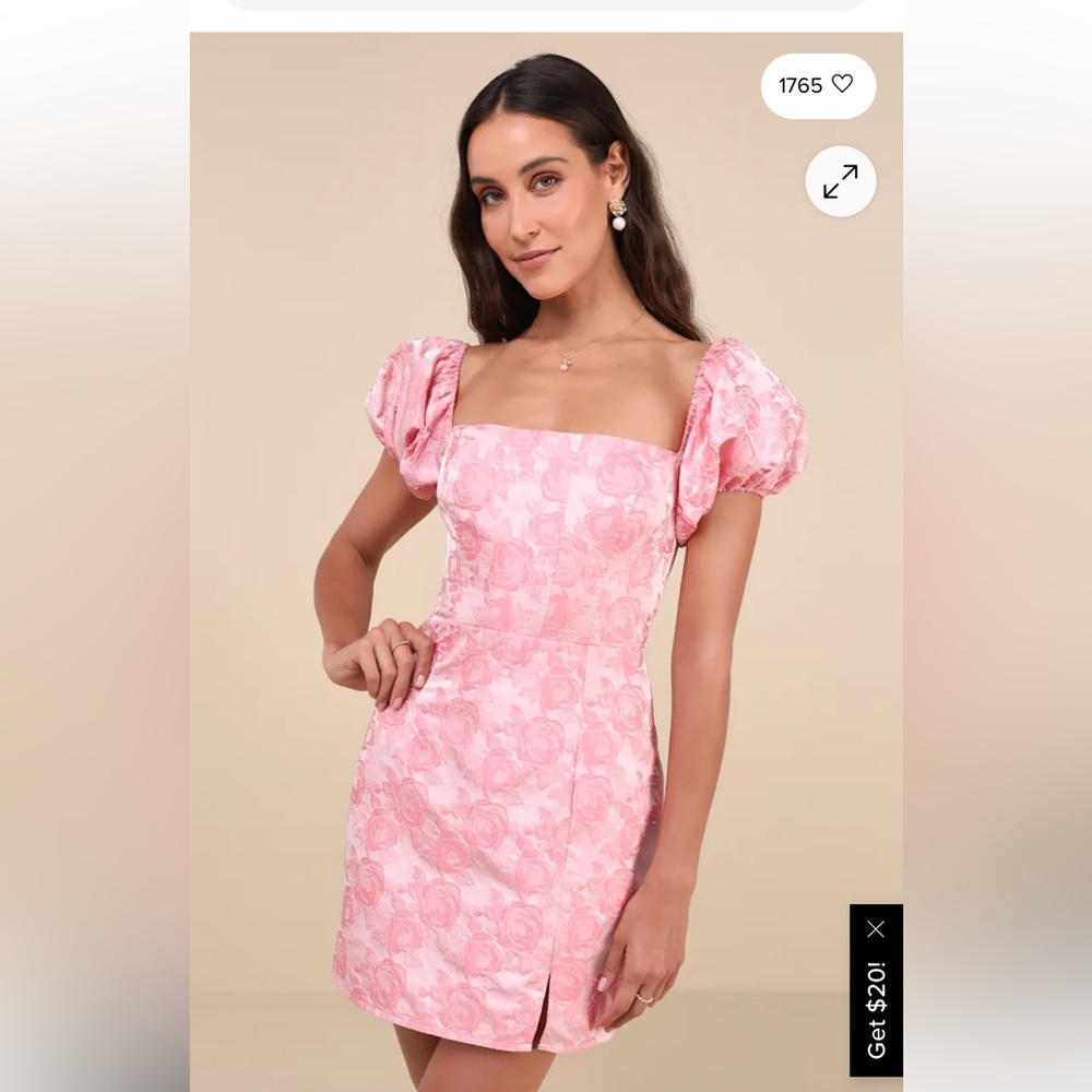 Lulu's Momentous Cuteness Pink Jacquard Off-the-Shoulder Mini Dress NWT Size XS
